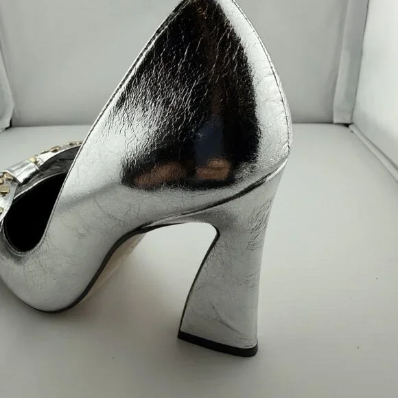 Ted Baker London Metallic Silver Studded Bow Heels - Picture 13 of 16